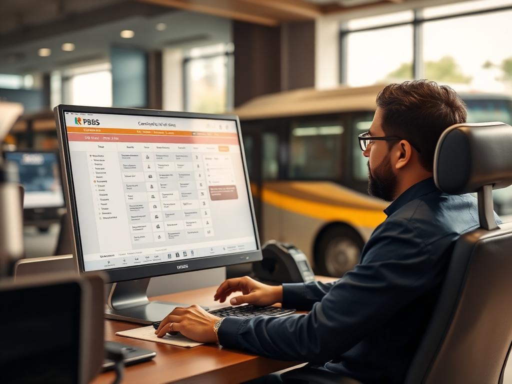 Travel office executive managing bus ticket bookings and seat availability